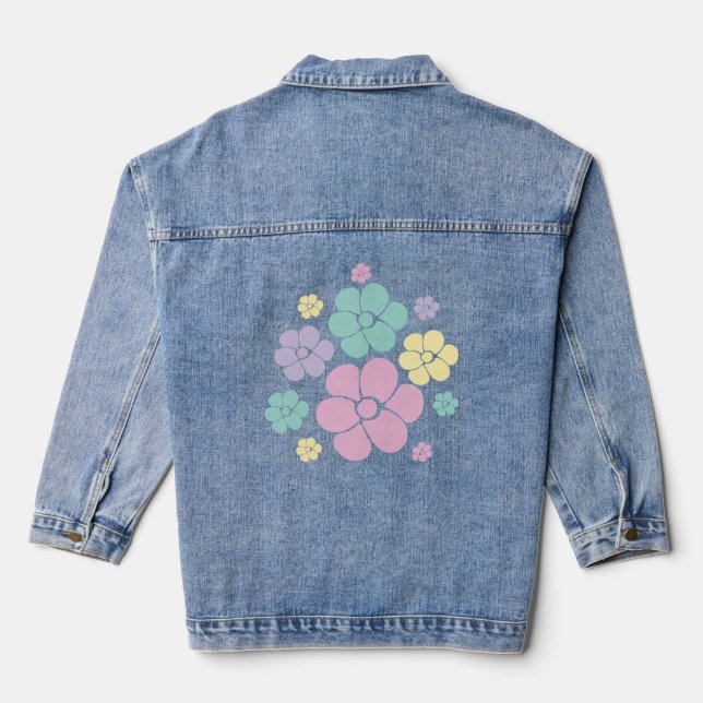 Flower Pattern - Pink, Yellow, Purple and Green Denim Jacket (Back)