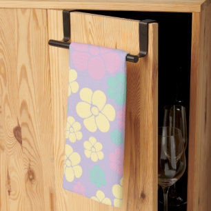 Flower Pattern - Pink, Yellow, Purple and Green Tea Towel