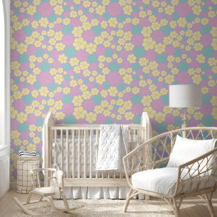 Flower Pattern - Pink, Yellow, Purple and Green Wallpaper