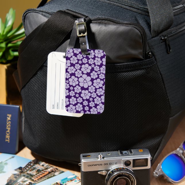 Flower Pattern - Purple Throw Pillow Luggage Tag (Front & Back)