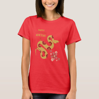 Flower Pattern Snake Happy Chinese New Year Red T-Shirt