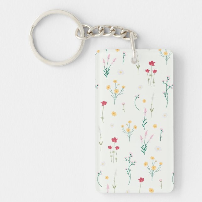 Flower Pattern Spring Floral Acrylic Key Ring (Front)