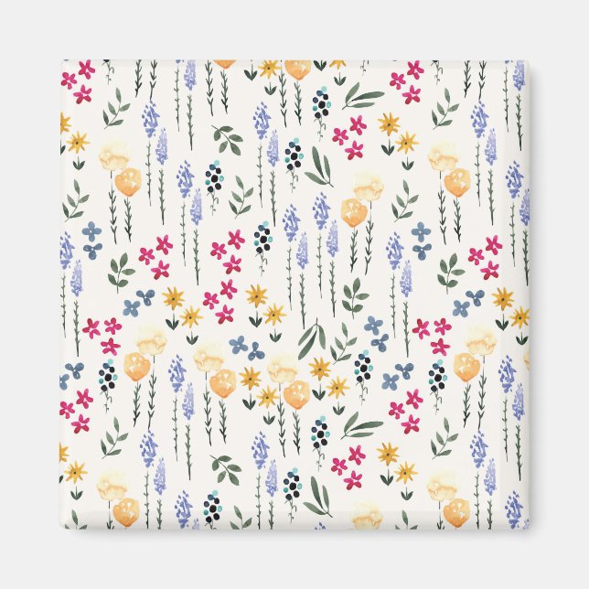 Flower Pattern Spring Floral Square Magnet (Front)