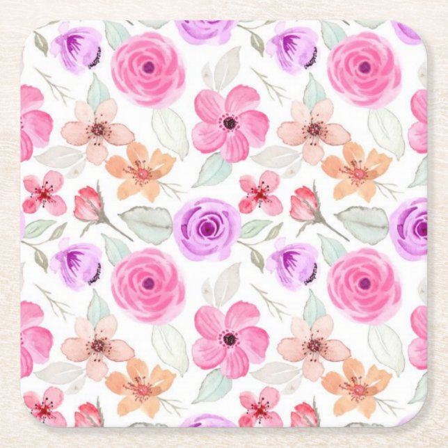 Flower pattern square paper coaster (Front)