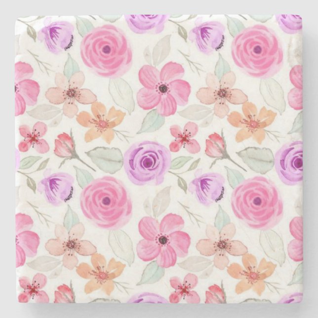 Flower pattern stone coaster (Front)