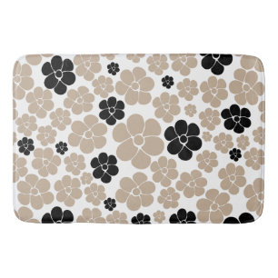 Flower Pattern - Taupe, Black and White Bath Mat