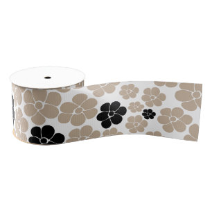 Flower Pattern - Taupe, Black and White Grosgrain Ribbon