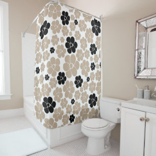 Flower Pattern - Taupe, Black and White Shower Curtain