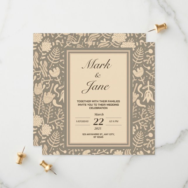 Flower pattern themed wedding invitation (Front/Back In Situ)