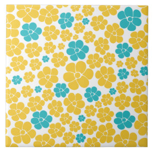 Flower Pattern - Turquoise and Yellow Tile