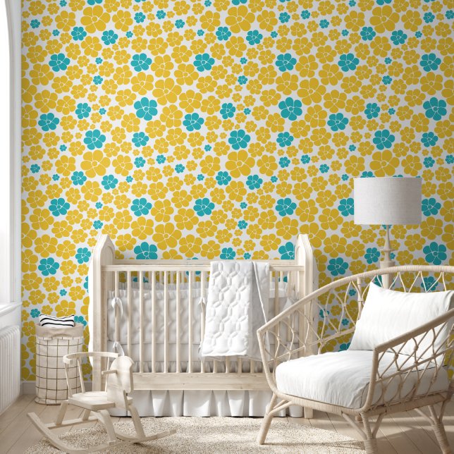 Flower Pattern - Turquoise and Yellow Wallpaper (Kids)