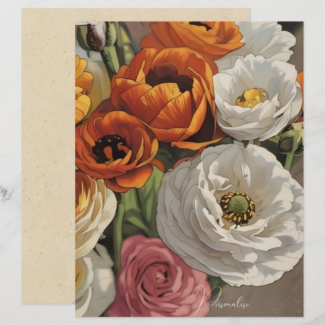 Flower Pattern Vintage Style Scrapbook Paper (Front/Back)