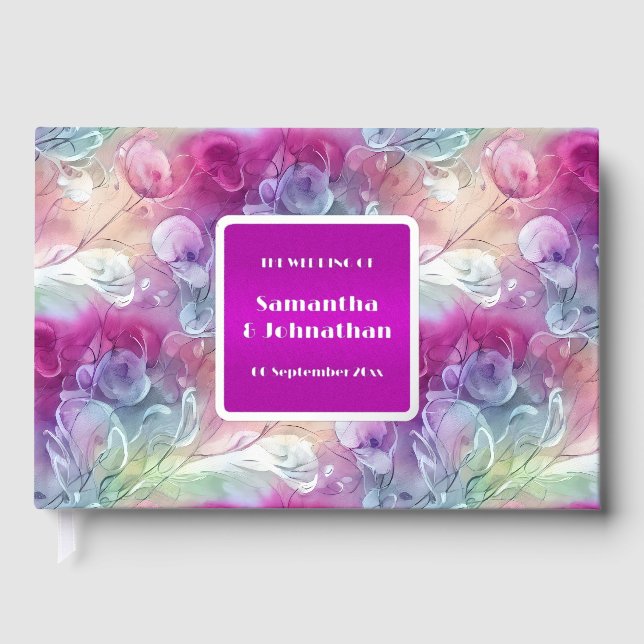Flower pattern whimsical sweetpea watercolor foil guest book (Front)