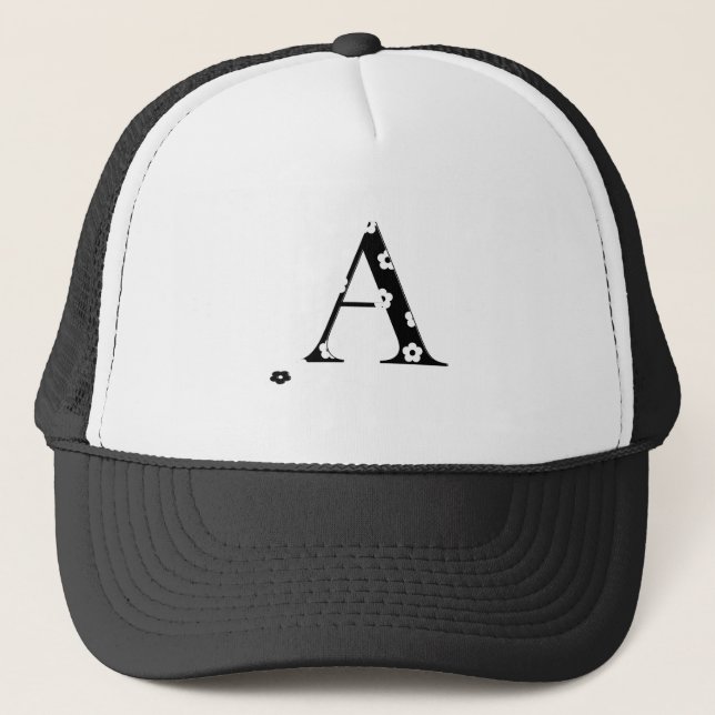 Flower Patterned Letter A Trucker Hat (Front)
