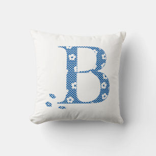 flower Patterned Letter B(blue & dots) Cushion