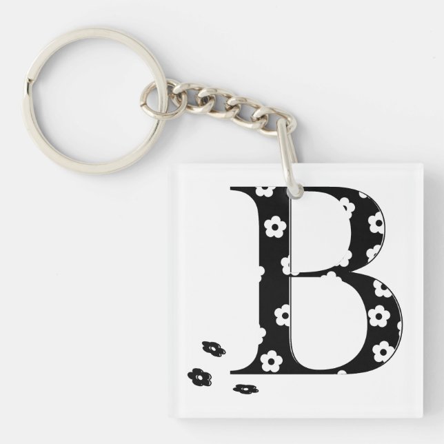 flower Patterned Letter B Key Ring (Front)