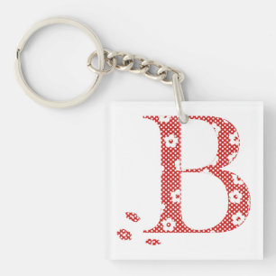 flower Patterned Letter B(red & dots) Key Ring