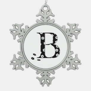 flower Patterned Letter B Snowflake Pewter Christmas Ornament