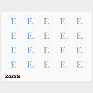 flower Patterned Letter E(blue & dots) Classic Rou Round Sticker