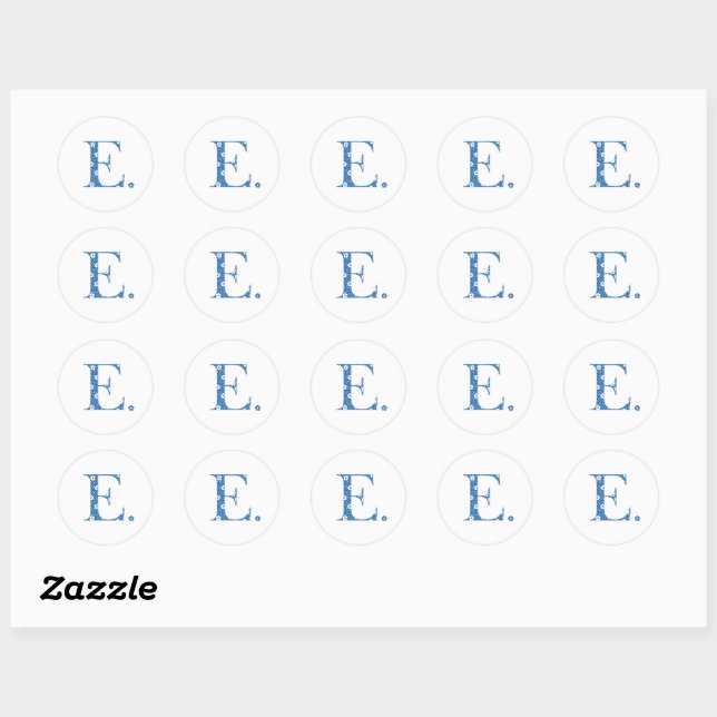 flower Patterned Letter E(blue & dots) Classic Rou Round Sticker (Sheet)