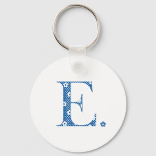 flower Patterned Letter E(blue & dots) Key Ring