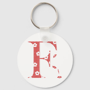flower Patterned Letter F(red & dots) Key Ring