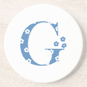 flower Patterned Letter G(blue & dots) Coaster