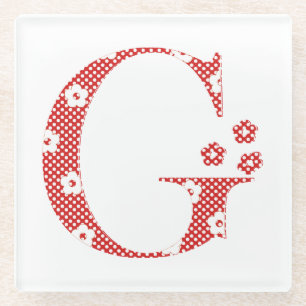 Flower Patterned Letter G (red) Glass Coaster