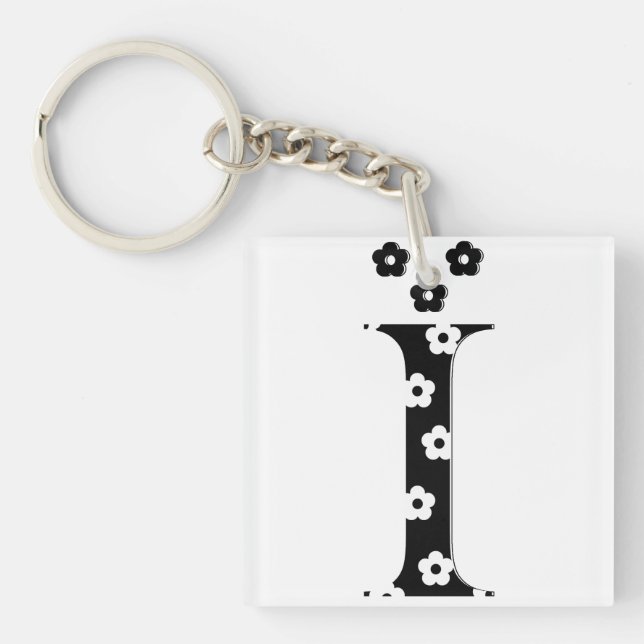flower Patterned Letter I Key Ring (Front)