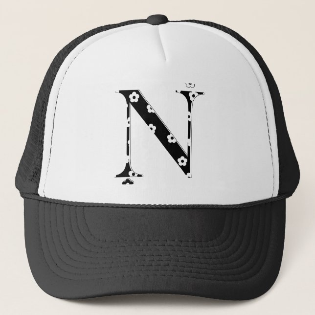flower Patterned Letter N Trucker Hat (Front)