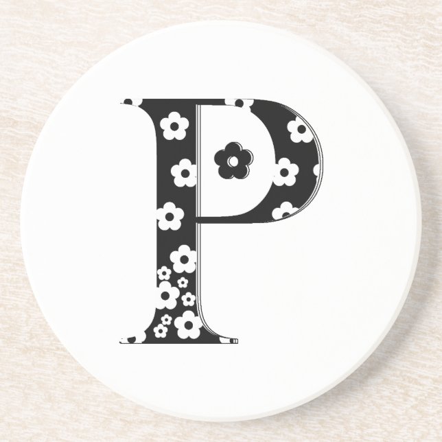 flower Patterned Letter P Coaster (Front)