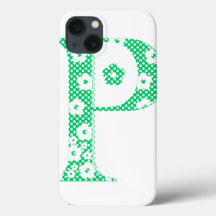flower Patterned Letter P (green & dots) iPhone 13 Case