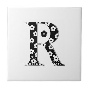 flower Patterned Letter R Tile