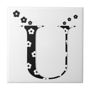 flower Patterned Letter U Tile