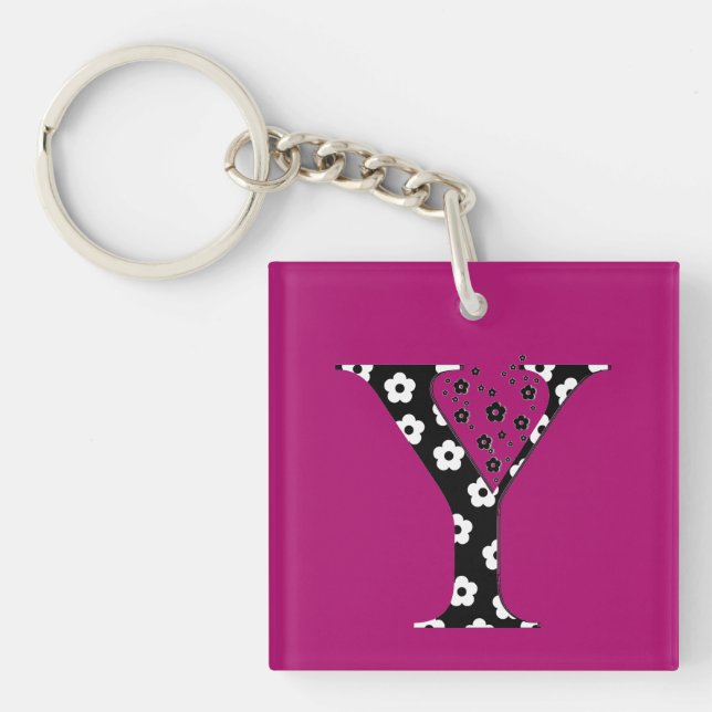 flower Patterned Letter Y Key Ring (Front)