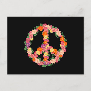 Flower Peace Sign 1970s Art 70s Party Hippie Postcard