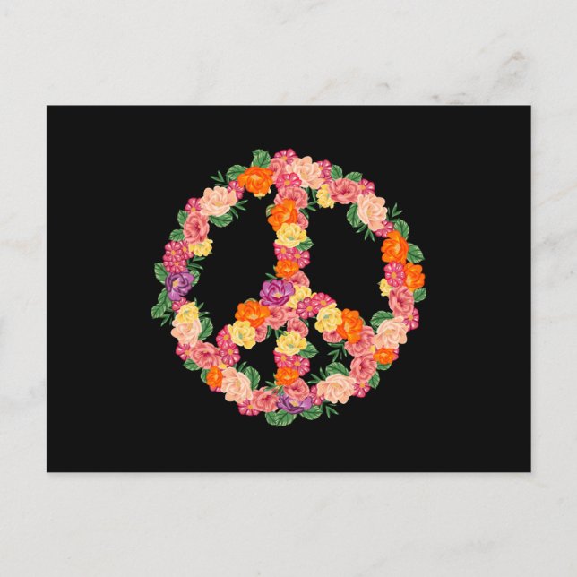 Flower Peace Sign 1970s Art 70s Party Hippie Postcard (Front)