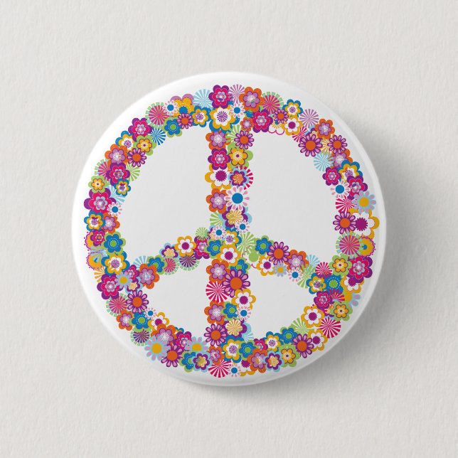 Flower Peace Sign 6 Cm Round Badge (Front)