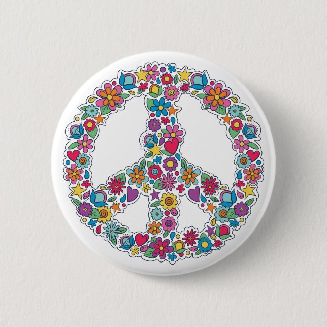 Flower Peace Sign 6 Cm Round Badge (Front)