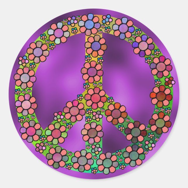 Flower Peace Sign Symbol Classic Round Sticker (Front)
