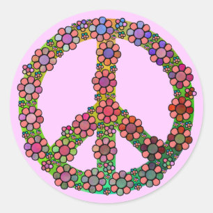 Flower Peace Sign Symbol Classic Round Sticker