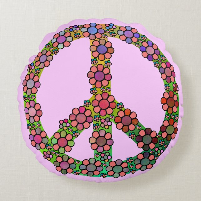 Flower Peace Sign Symbol Round Cushion (Front)