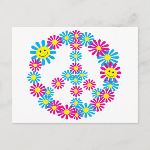 Flower Peace Sign w Faces Postcard