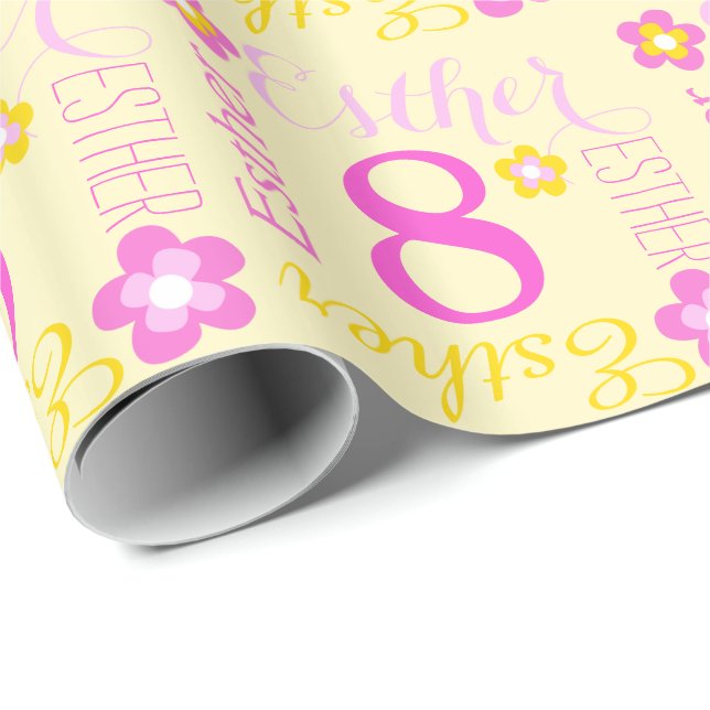 Flower personalised Esther age 8th birthday wrap Wrapping Paper (Roll Corner)