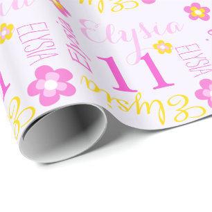 Flower personalised name age 11th birthday wrap wrapping paper