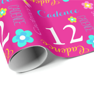 Flower personalised name age 12th birthday wrap wrapping paper