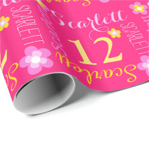Flower personalised name age 12th birthday wrap wrapping paper