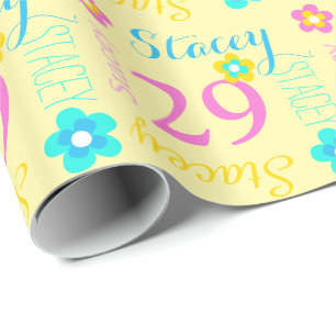 Flower personalised name age 29th birthday wrap wrapping paper