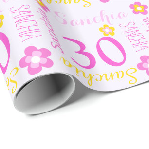 Flower personalised name age 30th birthday wrap wrapping paper