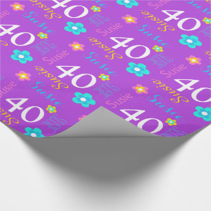 Flower personalised name age 40th birthday wrap wrapping paper